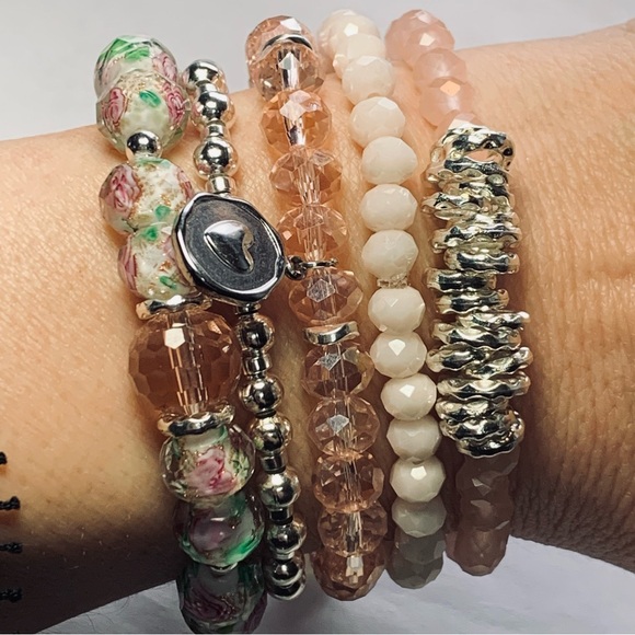 Hand Crafted Jewelry - ***SOLD*** 6-Pc EVIE Artisan Hand Crafted Bracelets & Earrings Glass Beads Pink
